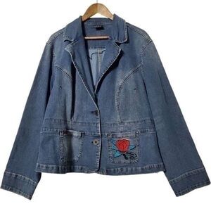 Denim Jacket with Rose Embroidery
